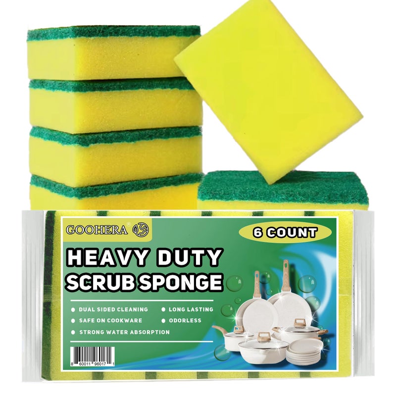 GOOHERA Heavy Duty Scrub Sponge for Cookware, Dual-Sided Cleaning Pot Scrubber, Odorless, Long-Lasting, Kitchen and Dishwashing Essential, Large & Thick 4 x 2.8 x 1.5 Inches, 6 Pack - Image 1